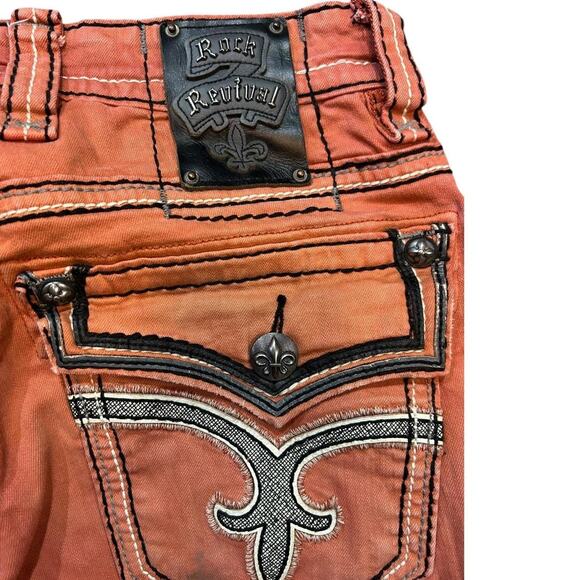 Rock Revival Y2K Jacoby Orange Fleur De Lis Jeans - Picture 5 of 6
